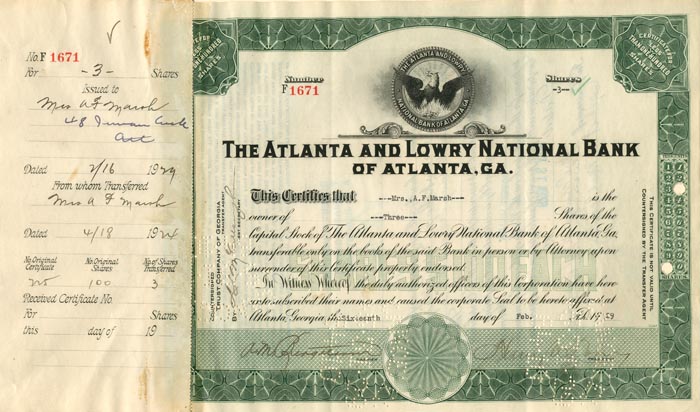 Atlanta and Lowry National Bank of Atlanta, GA.